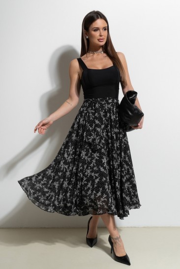 Шифоновая черно-белая юбка с поясом