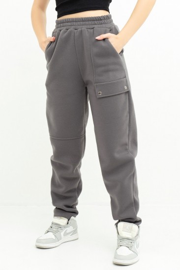 Темно-серые теплые спортивные штаны с клапаном