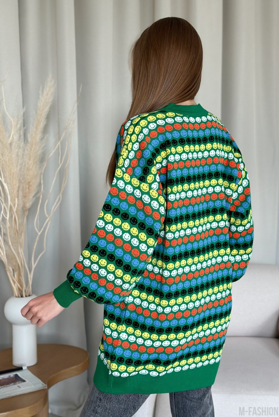 Зеленый шерстяной свитер со смайликами - Фото 4